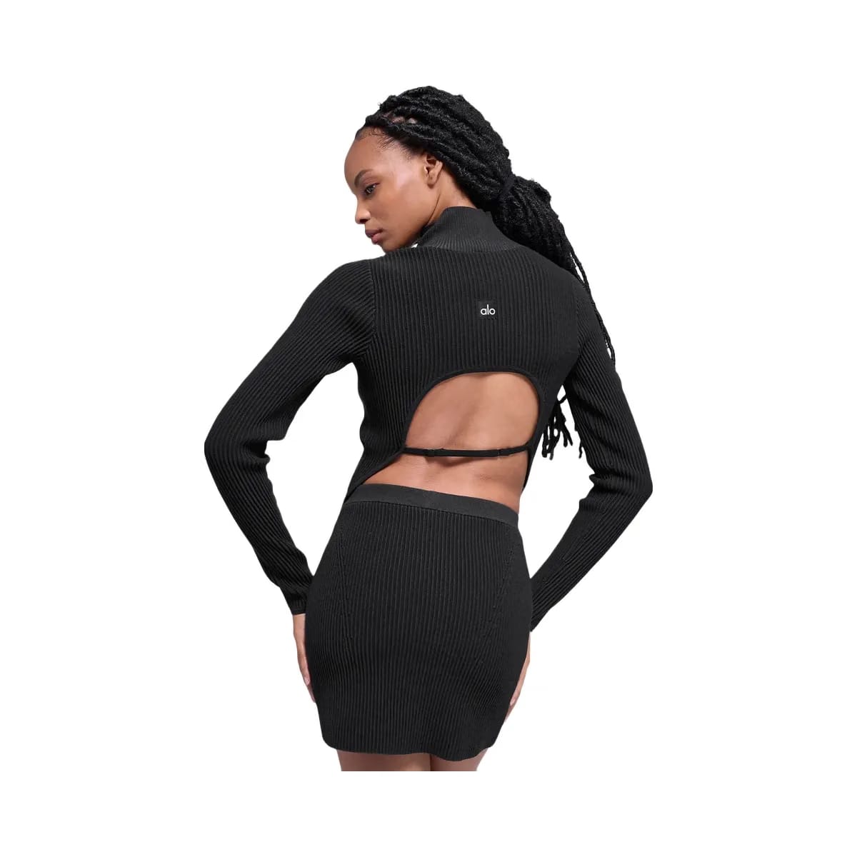 Alo Women's Denim Knit Backless Long Sleeve - Black/Anthracite