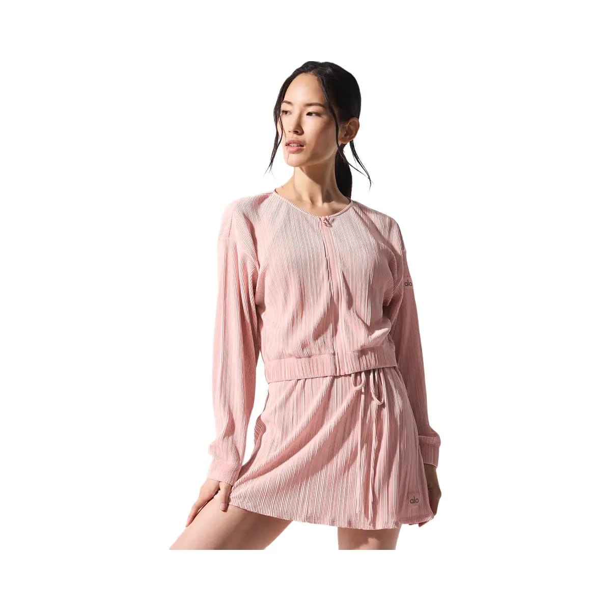 Alo Women's Cropped Micro Plisse Jacket - Pink Quartz