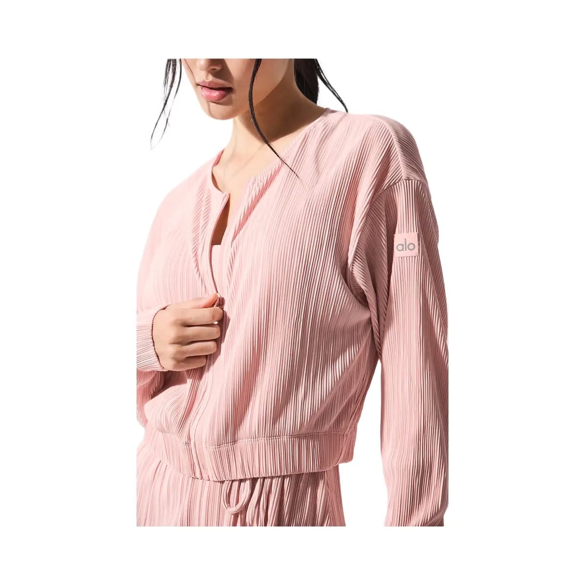 Alo Women's Cropped Micro Plisse Jacket - Pink Quartz