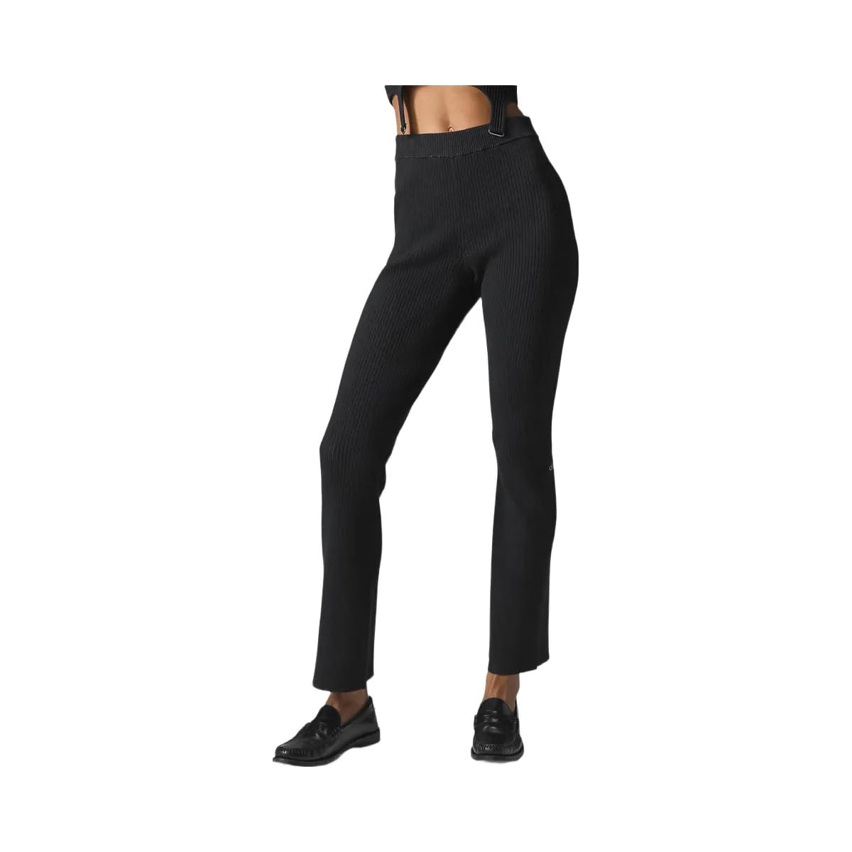 Alo Women's Denim Knit High-Waist Flare Pant - Black/Anthracite