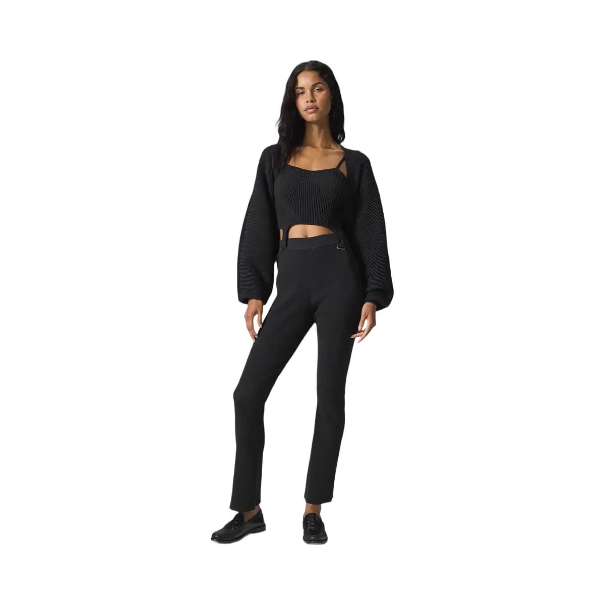 Alo Women's Denim Knit High-Waist Flare Pant - Black/Anthracite