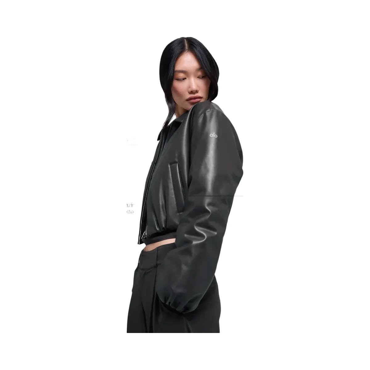 Alo Women's Faux Leather Cropped Premier Bomber - Black