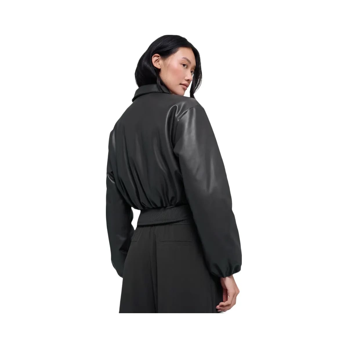 Alo Women's Faux Leather Cropped Premier Bomber - Black