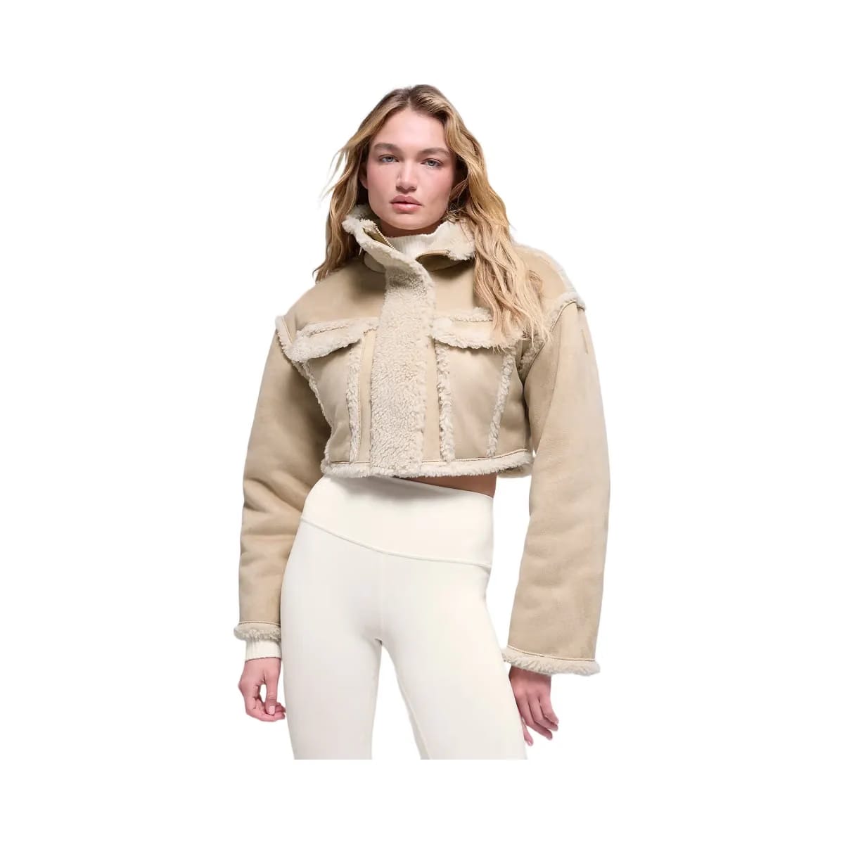 Alo Women's Faux Shearling Snowfall Cropped Jacket - Woodland Tan