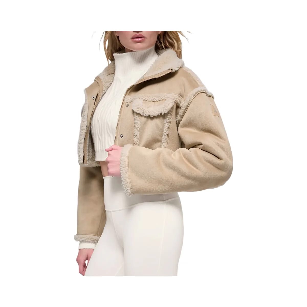 Alo Women's Faux Shearling Snowfall Cropped Jacket - Woodland Tan