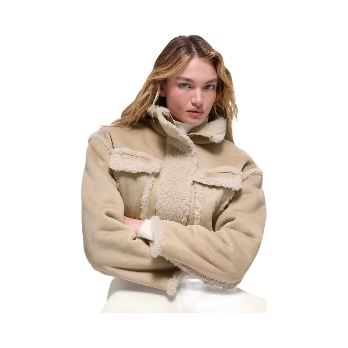 Alo Women's Faux Shearling Snowfall Cropped Jacket - Woodland Tan