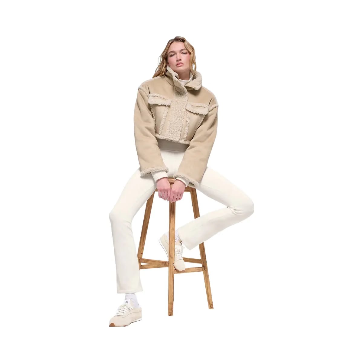 Alo Women's Faux Shearling Snowfall Cropped Jacket - Woodland Tan