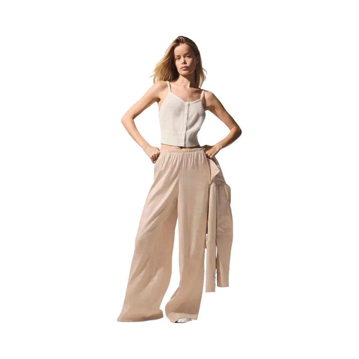 Alo Women's Linen Getaway Cargo Wide Leg Pant - Macadamia
