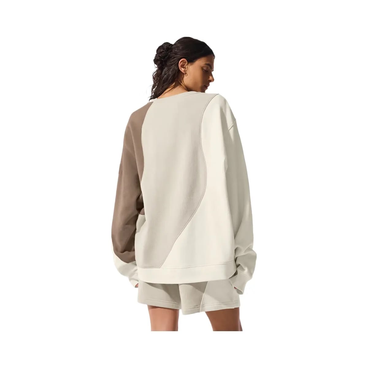 Alo Women's Make Waves Crew Neck Pullover - Ivory/Bone/Gravel