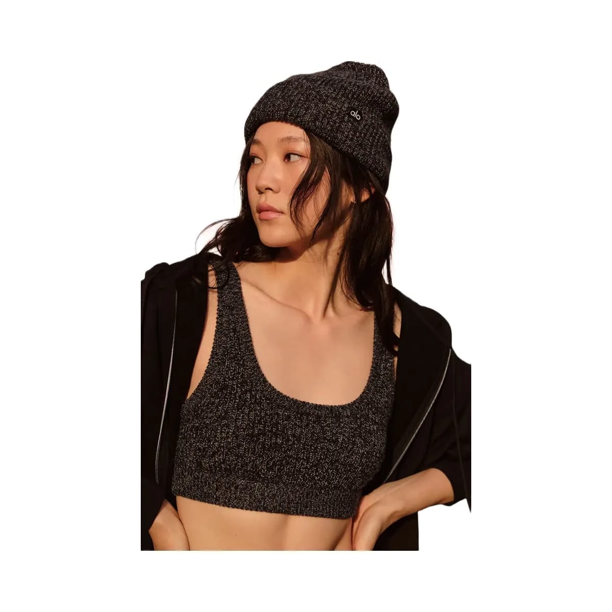 Alo Women's Marl Sweater Bra - Black Marl