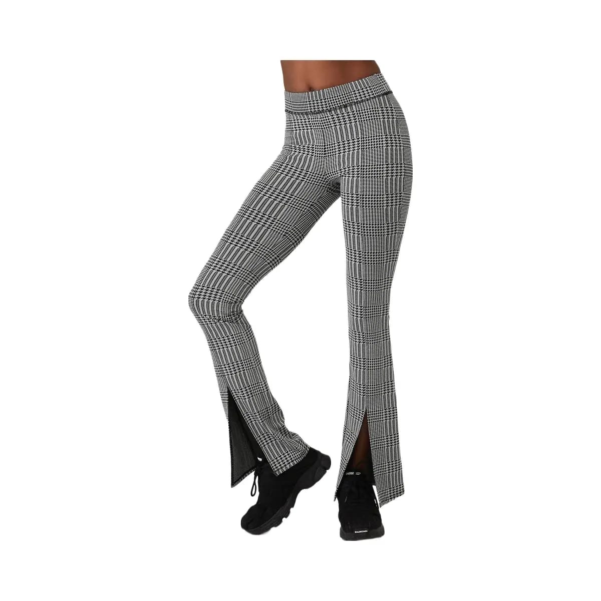 Alo Women's Jacquard High-Waist Glenplaid Flutter Legging - Titanium/Black