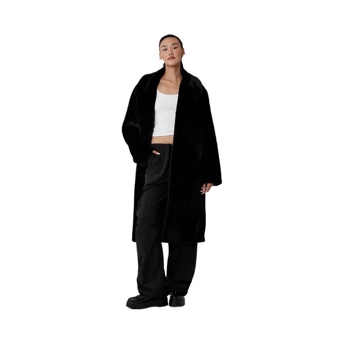 Alo Women's Oversized Faux Fur Trench - Black