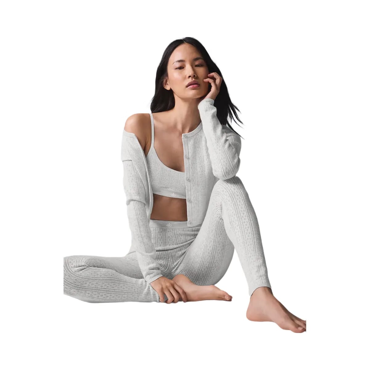 Alo Women's Pointelle Sweater High-Waist Be Mine Legging - Light Grey Heather