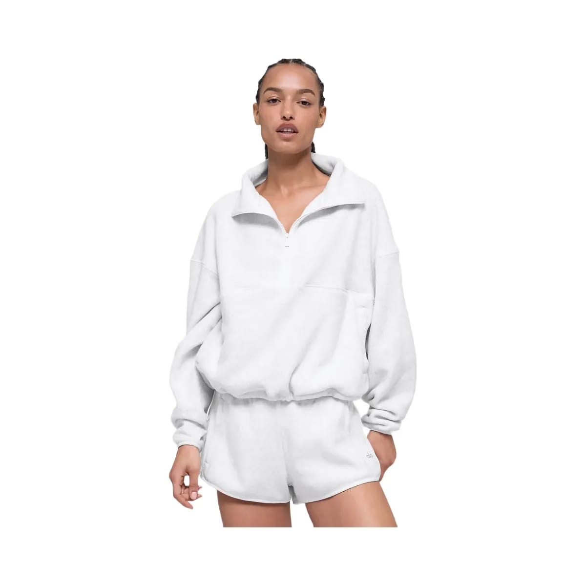 Alo Women's Polar Fleece Retreat Cover Up - White Heather Grey