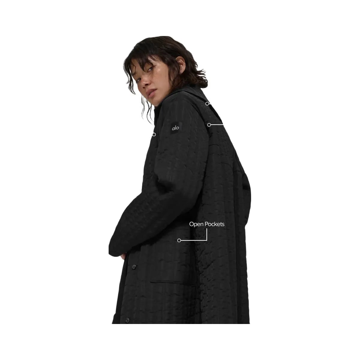 Alo Women's Quilted Skyline Long Coat - Black