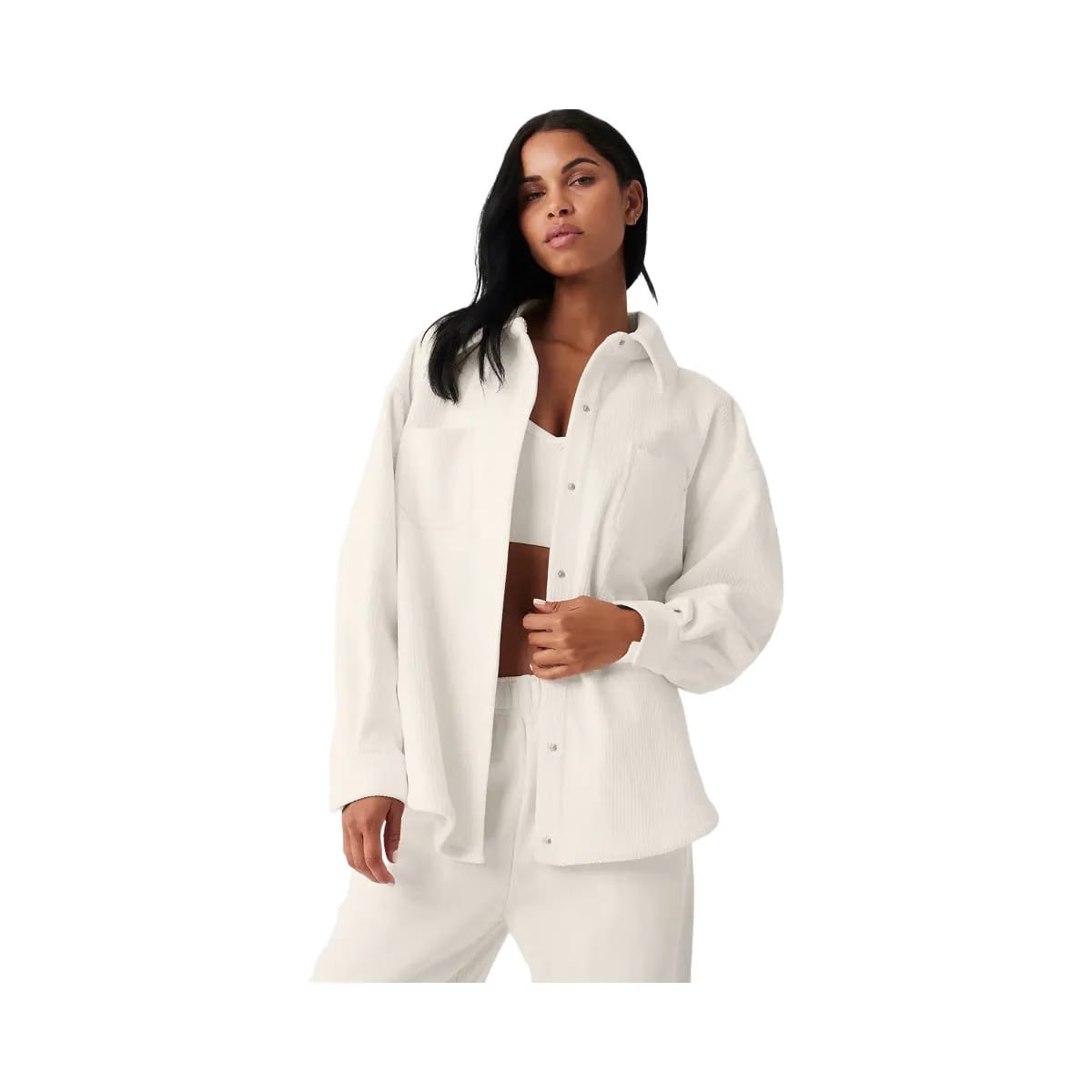Alo Women's Ribbed Velour Mountain Side Shacket - Ivory