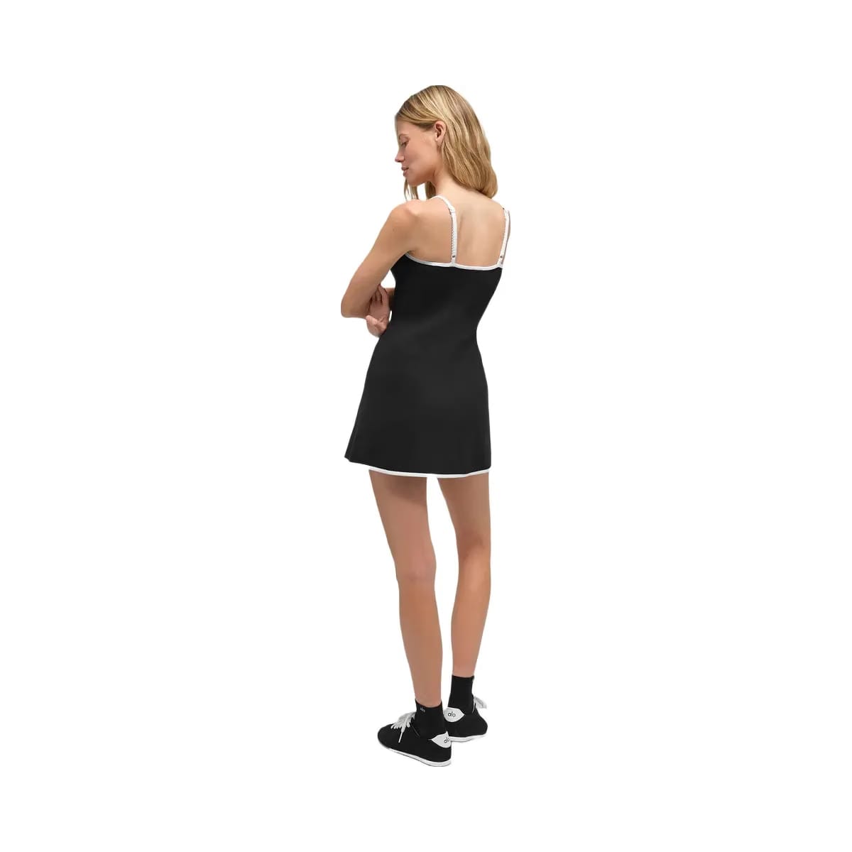 Alo Women's Ribbed Sweater Knit Highline Dress - Black/White