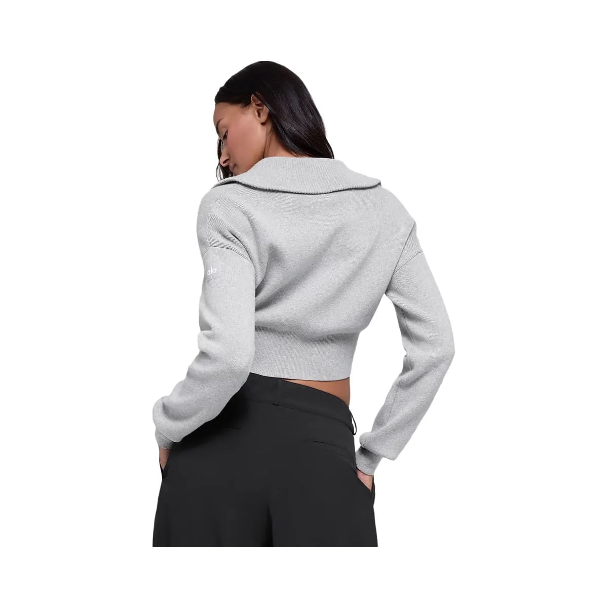 Alo Women's Scholar Knit Cropped Full Zip Jacket - Athletic Heather Grey