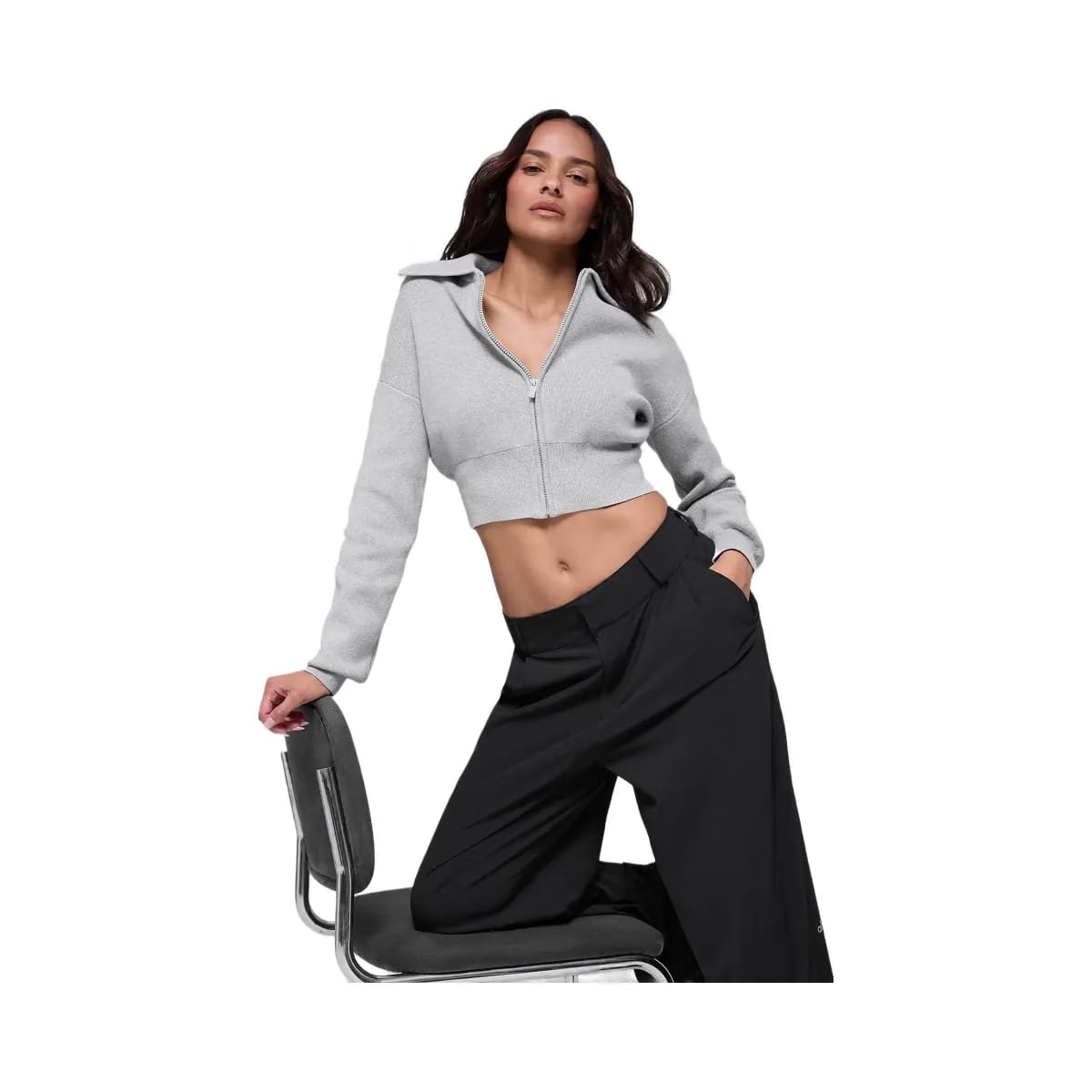 Alo Women's Scholar Knit Cropped Full Zip Jacket - Athletic Heather Grey