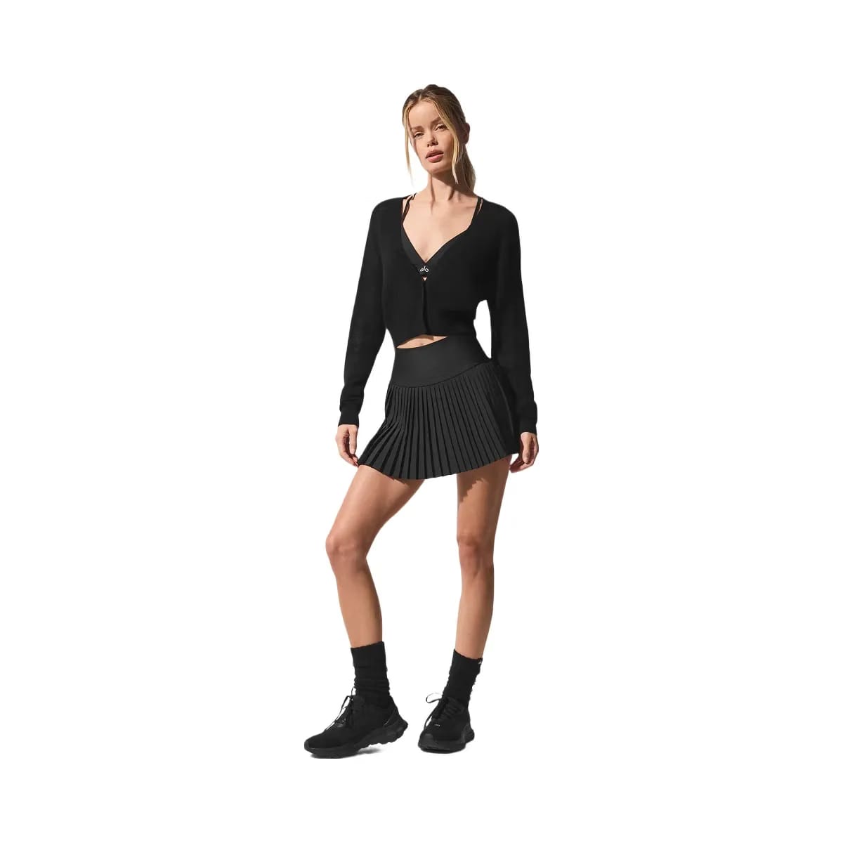 Alo Women's Sheer Cashmere Cropped Cardigan - Black