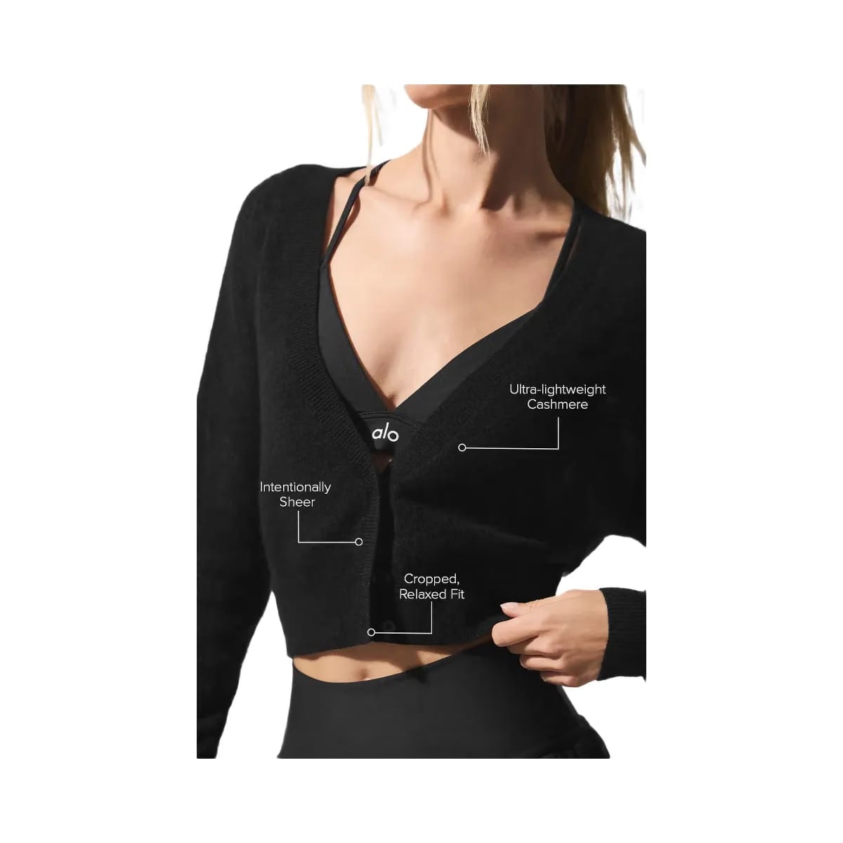 Alo Women's Sheer Cashmere Cropped Cardigan - Black