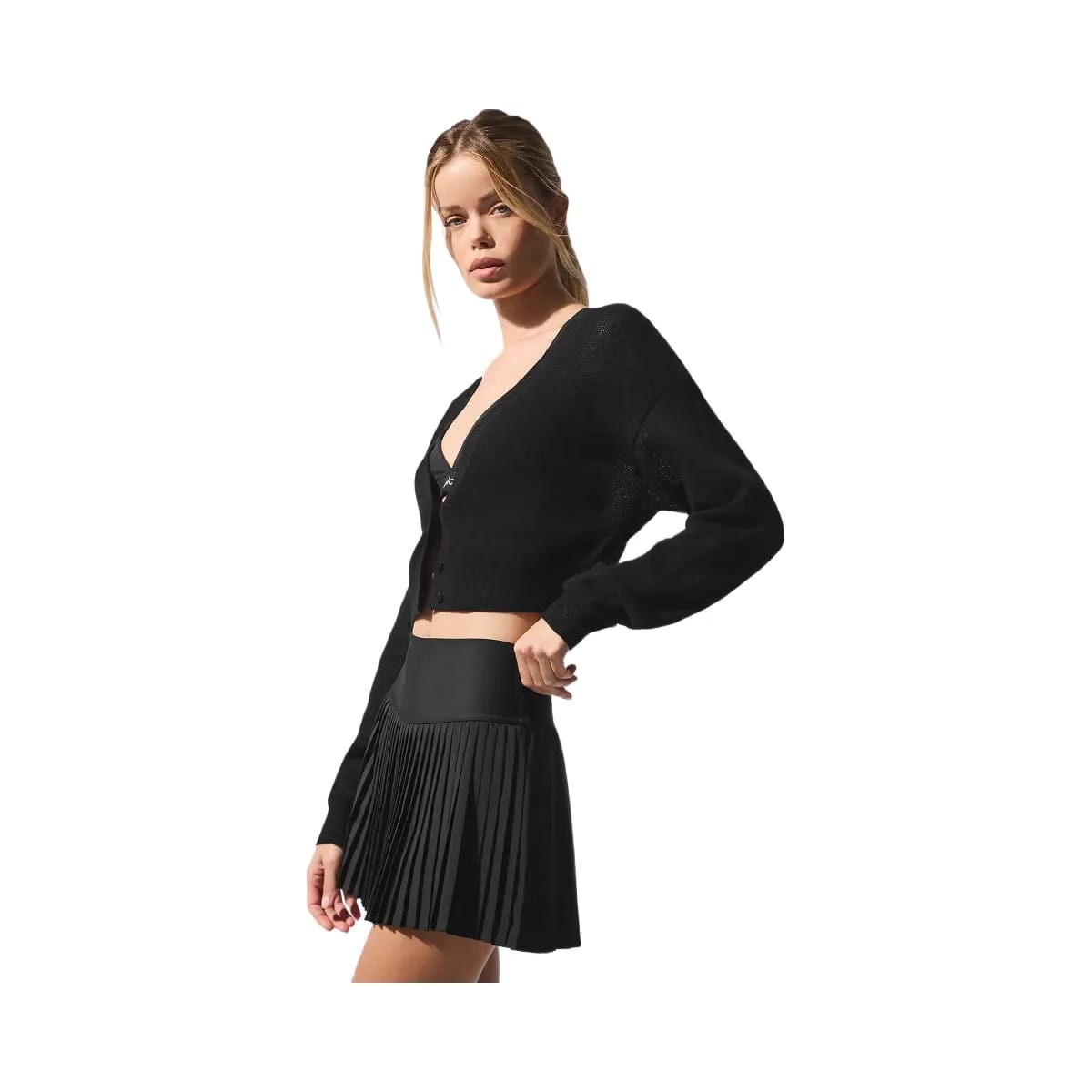 Alo Women's Sheer Cashmere Cropped Cardigan - Black