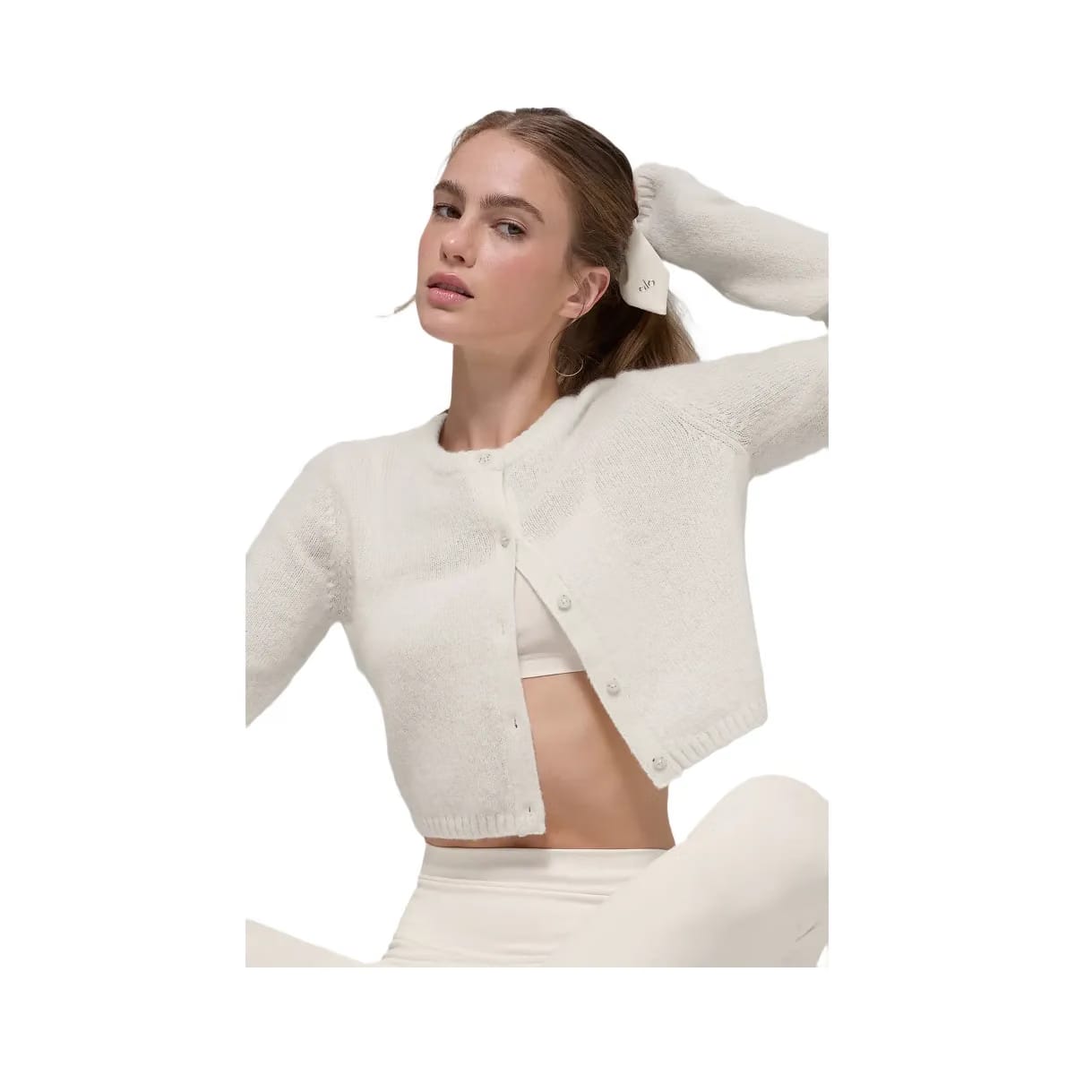 Alo Women's Wool Cashmere New Class Cropped Cardigan - Ivory