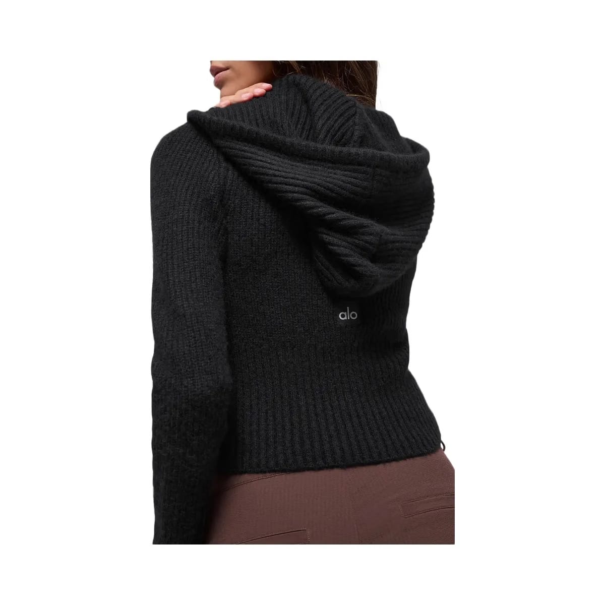 Alo Women's Wool Cashmere Ribbed Noble Full Zip Hoodie - Black