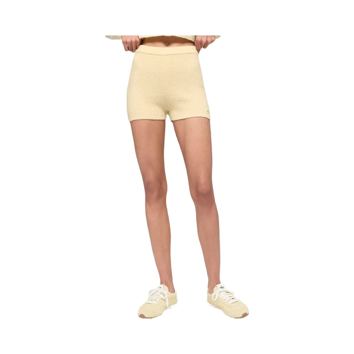 Alo Women's Wool Cashmere Ribbed Noble Shorts - Candlelight Yellow