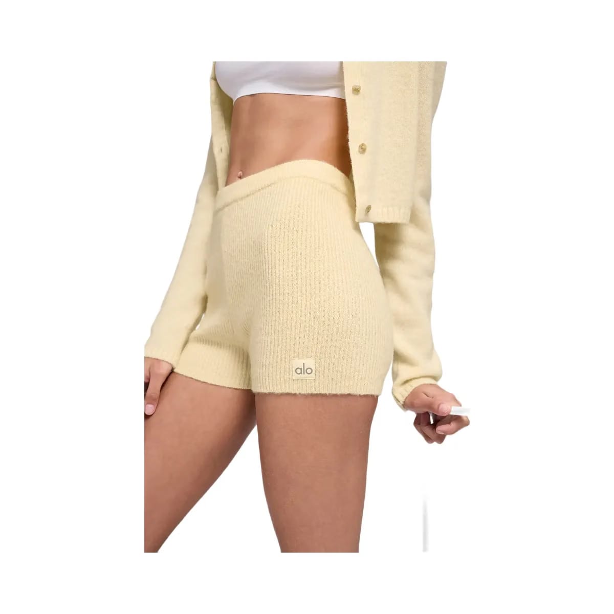 Alo Women's Wool Cashmere Ribbed Noble Shorts - Candlelight Yellow