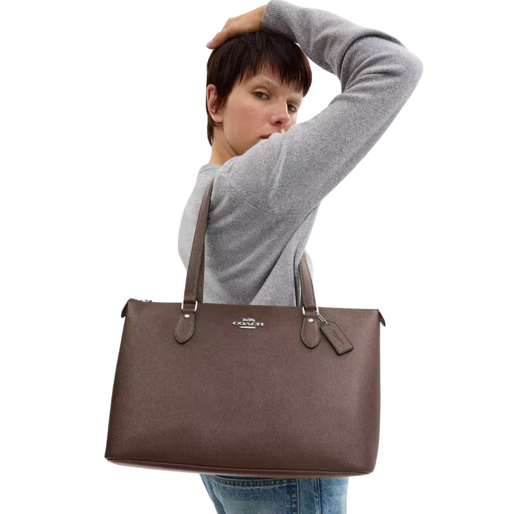 Coach Gallery Tote Bag Crossgrain Leather Dark Stone