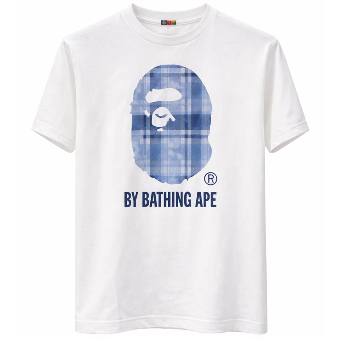 BAPE X CHECKED APE HEAD PRINT WHITE