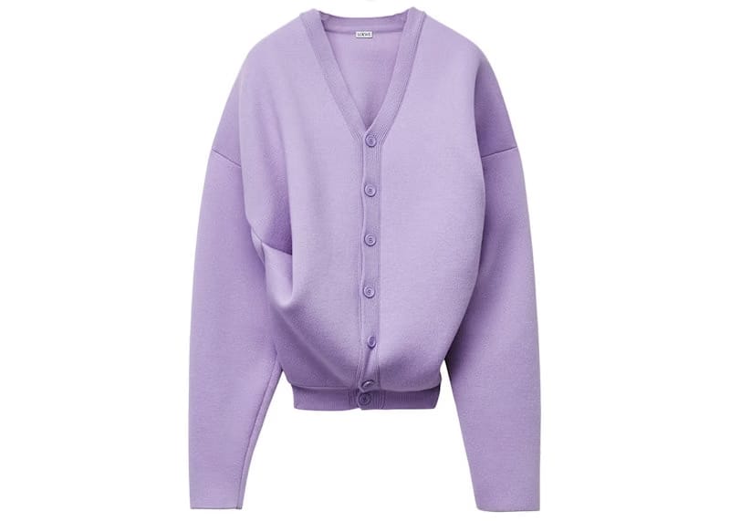 LOEWE Draped Cardigan in Wool Light Lilac