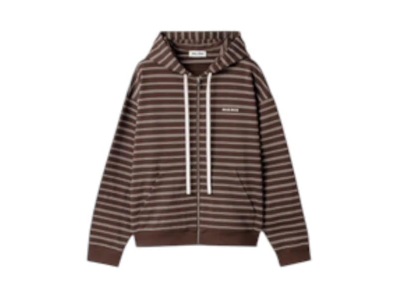 Miu Miu Striped Hoodie Cacao/Bianco