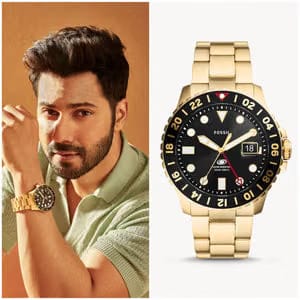 Fossil Ring Two-Hand Green Dial Gold-Tone Stainless Steel Watch