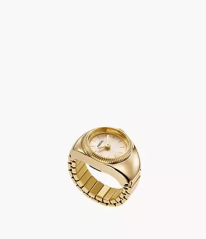 Fossil Ring Two-Hand Green Dial Gold-Tone Stainless Steel Watch
