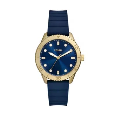 Fossil Ring Two-Hand Green Dial Gold-Tone Stainless Steel Watch