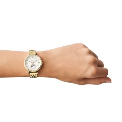 Fossil Jacqueline Sun Moon Multifunction White Mother-Of-Pearl Dial Gold-Tone Stainless Steel Watch