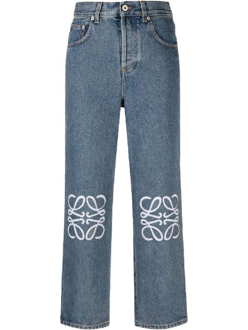 LOEWE Anagram Cropped Jeans in Denim Mid Blue