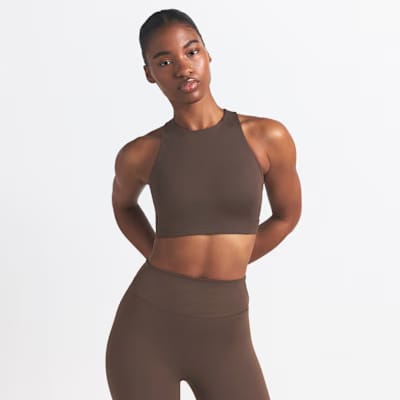 Nike x Skims Matte High-Neck Bra Dark Sepia