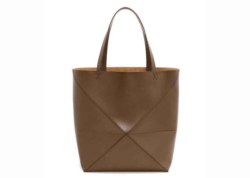 LOEWE Large Puzzle Fold Tote in Shiny Calfskin Umber
