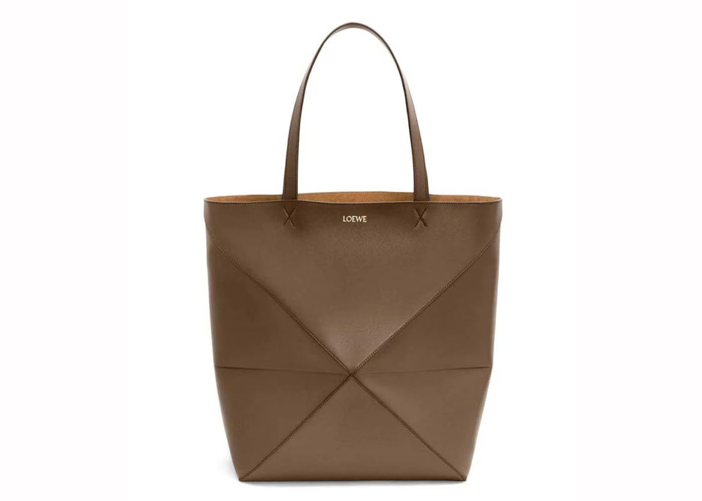 LOEWE Large Puzzle Fold Tote in Shiny Calfskin Umber
