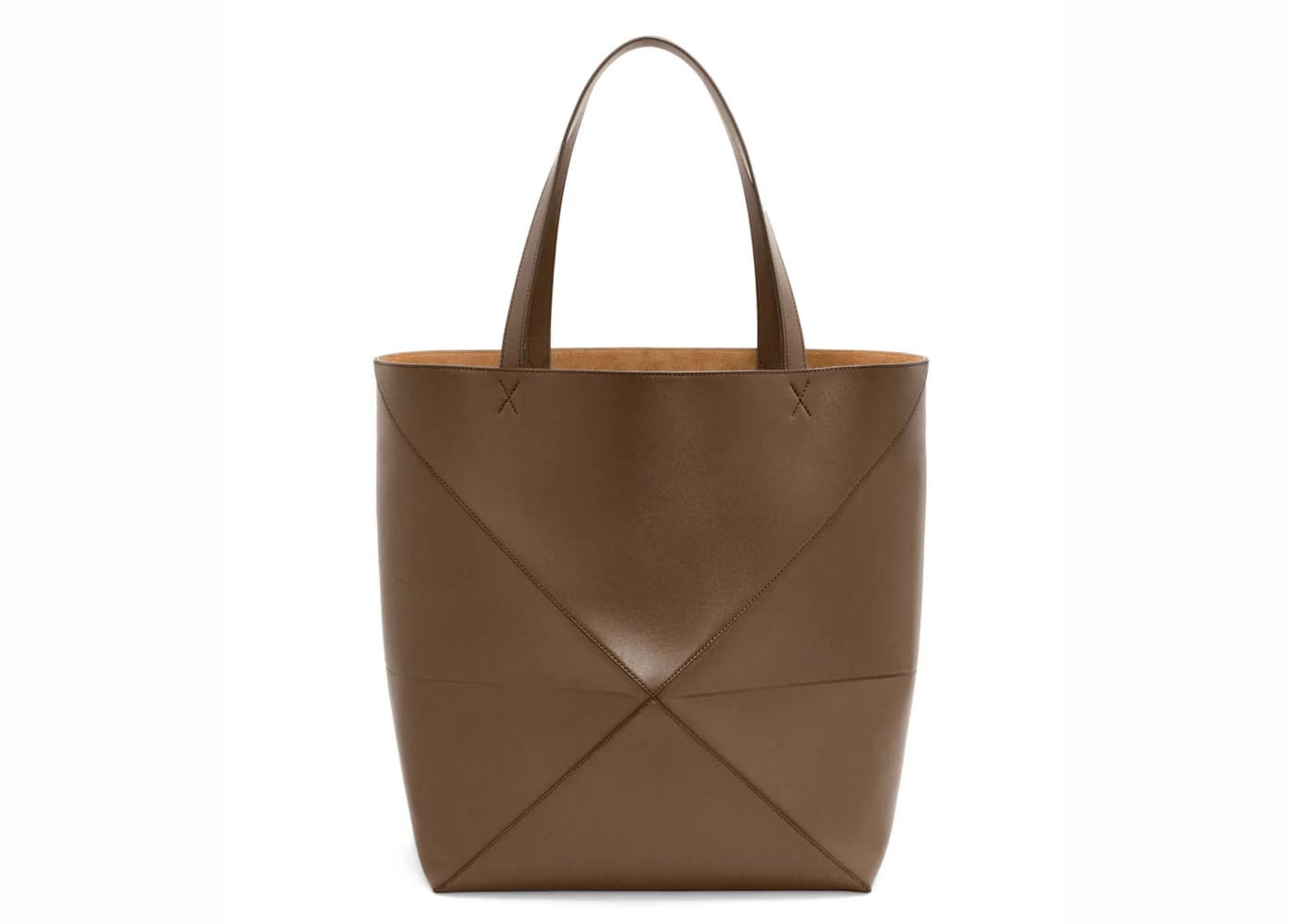 LOEWE Large Puzzle Fold Tote in Shiny Calfskin Umber