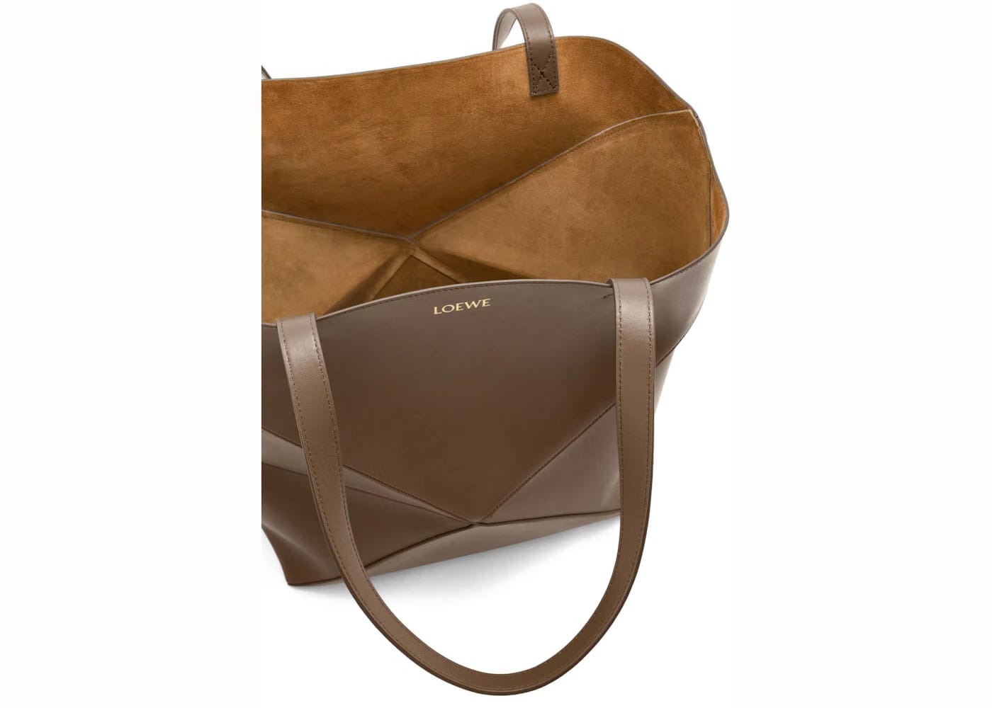 LOEWE Large Puzzle Fold Tote in Shiny Calfskin Umber