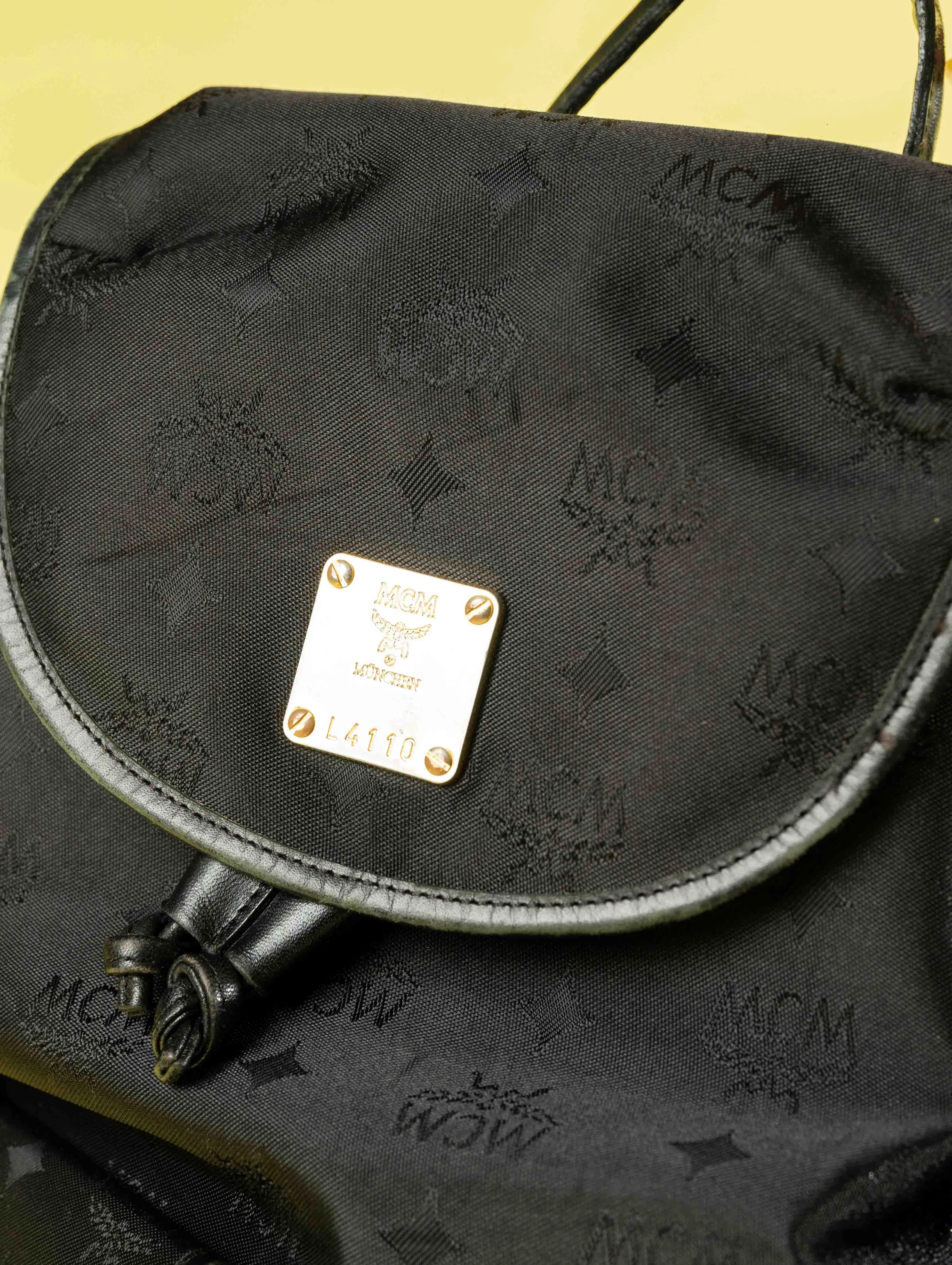 MCM Black Nylon and Leather Drawstring Backpack (One Size)