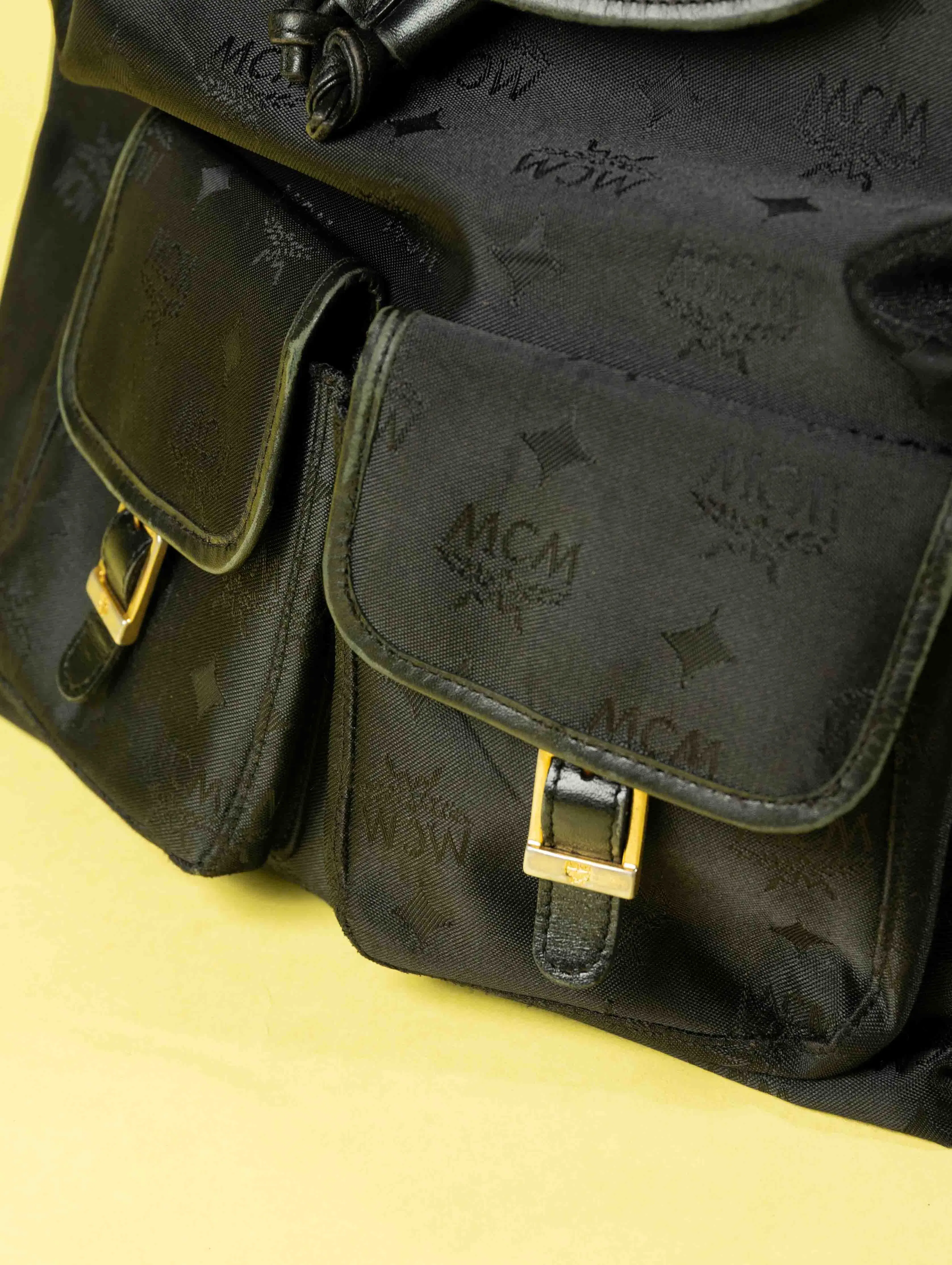 MCM Black Nylon and Leather Drawstring Backpack (One Size)