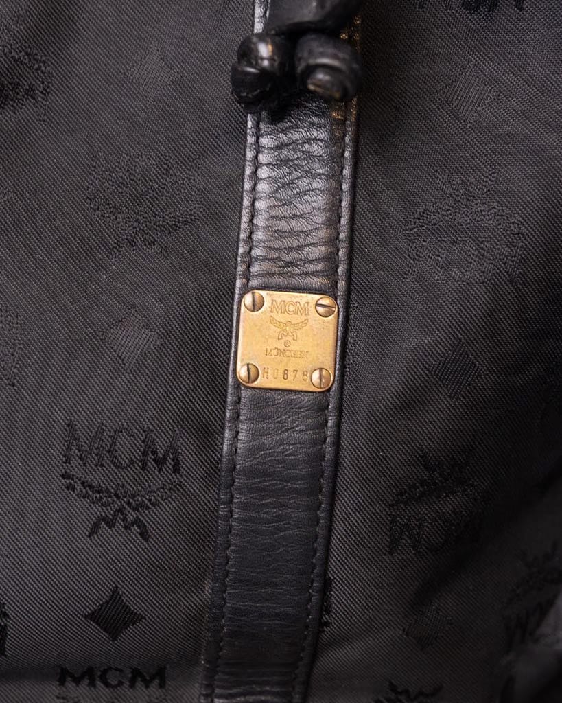 MCM Black Canvas and Leather Drawstring Bucket Bag (One Size)