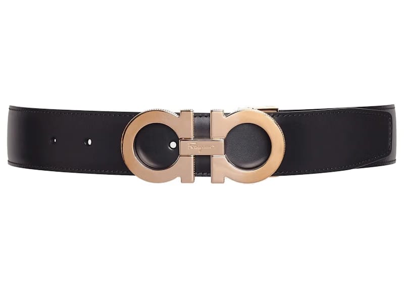 Ferragamo Reversible And Adjustable Gancini Belt Black/Blue Marine