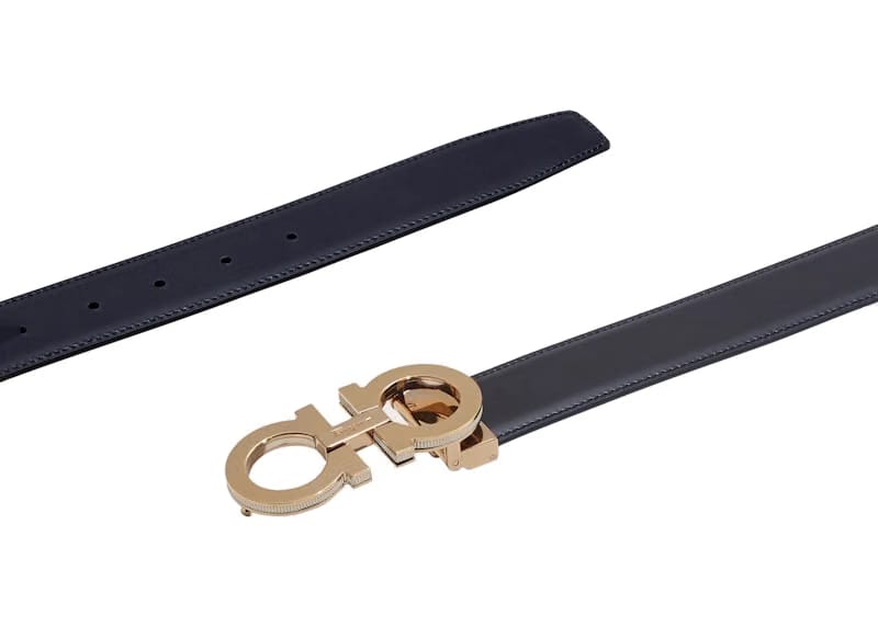 Ferragamo Reversible And Adjustable Gancini Belt Black/Blue Marine