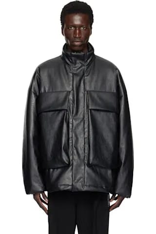 Yeezy by Kanye Black Stand Collar Faux Leather Jacket JC-05